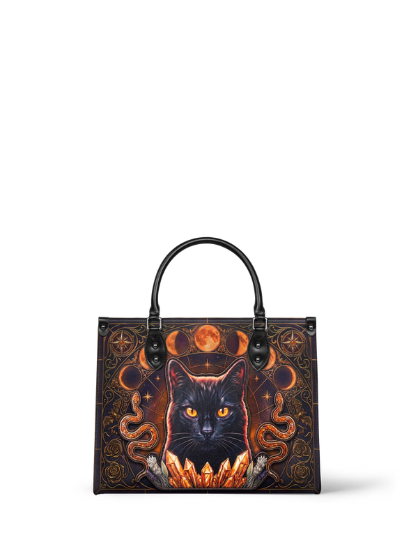 "Hexacat" Applique Leather Handbag