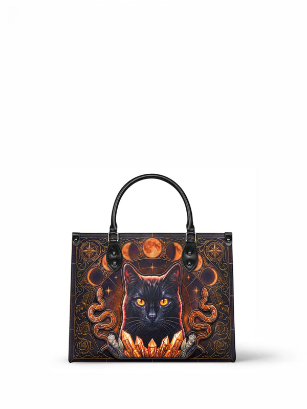 "Hexacat" Applique Leather Handbag