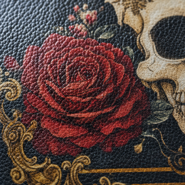 Painted bloodrose artwork close-up on leather