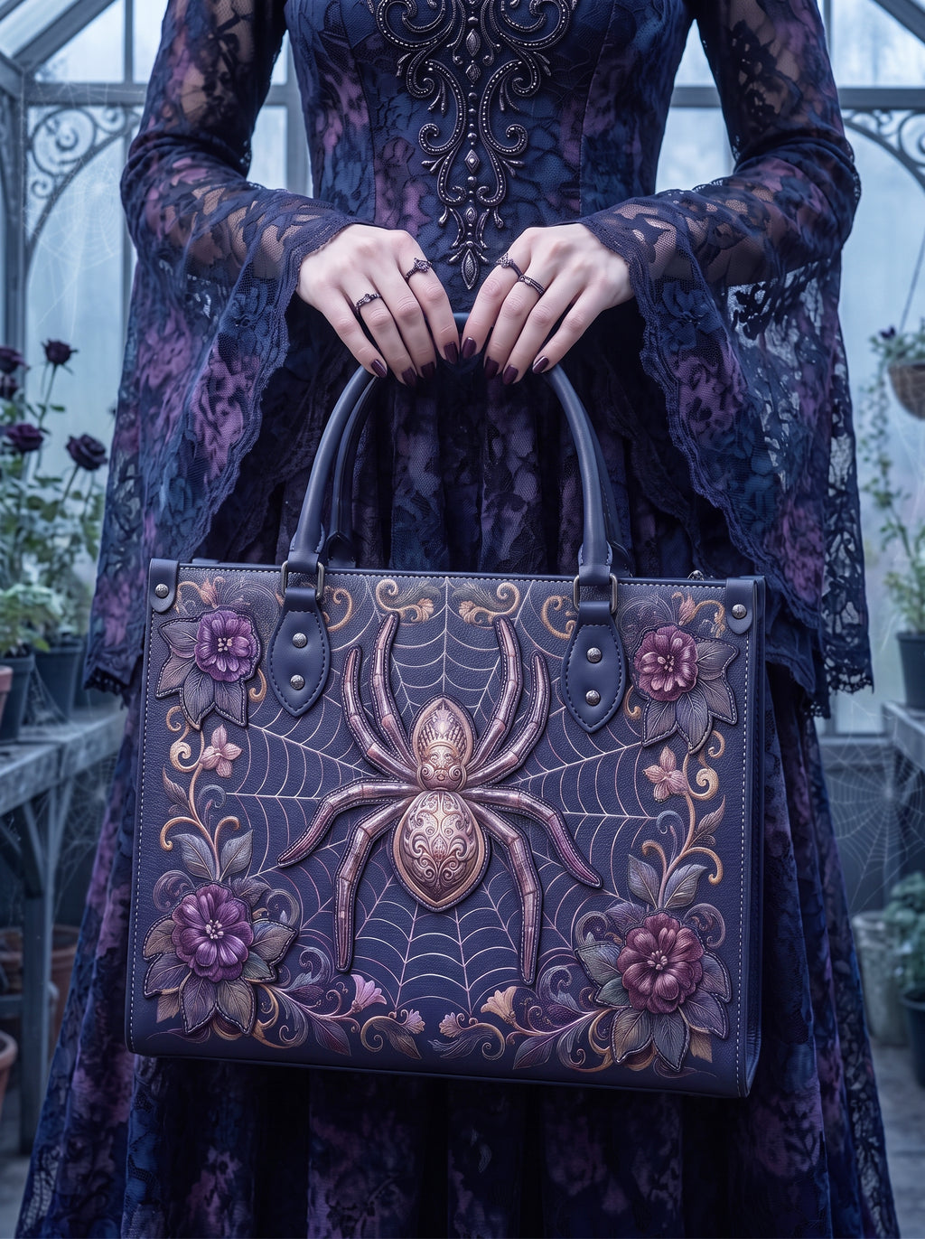 "Aranella" Applique Leather Handbag