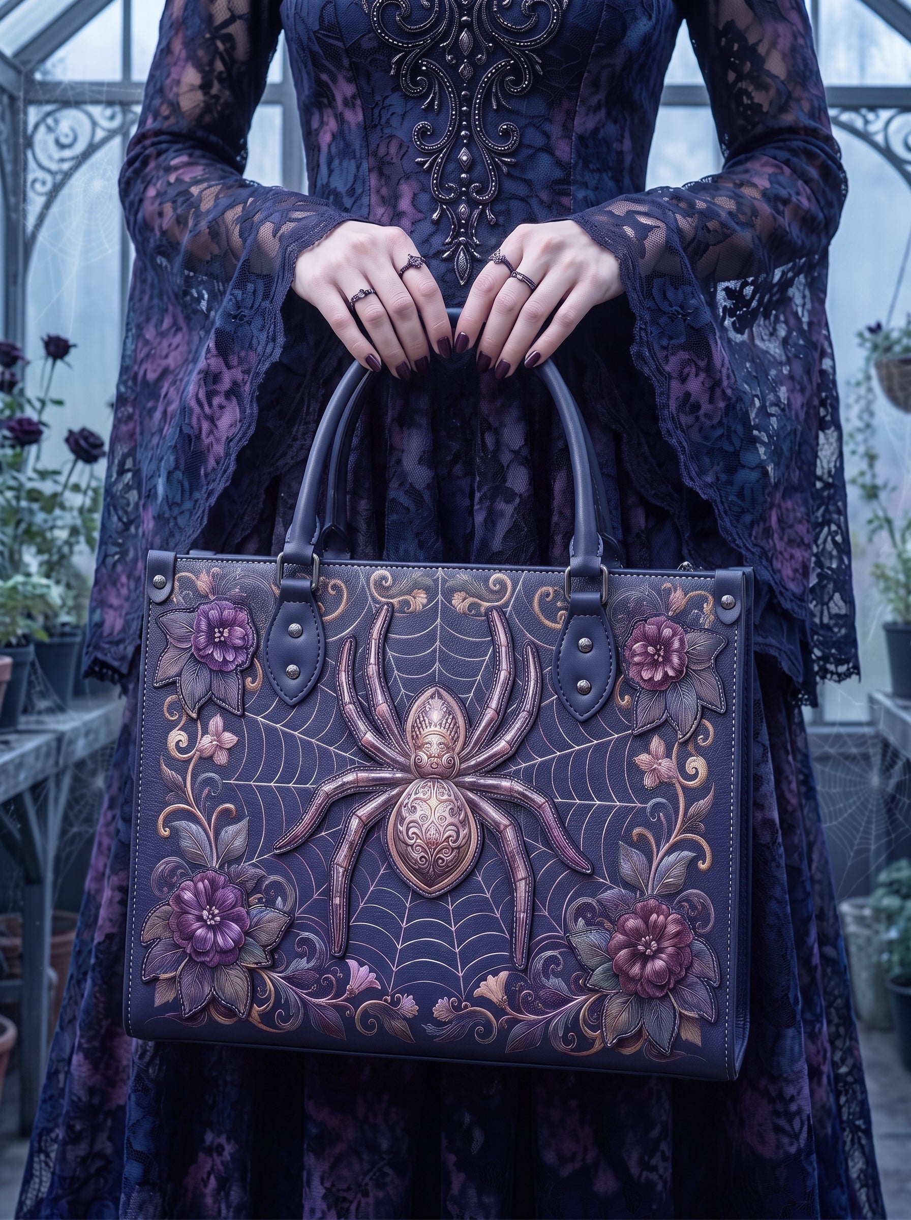 "Aranella" Applique Leather Handbag