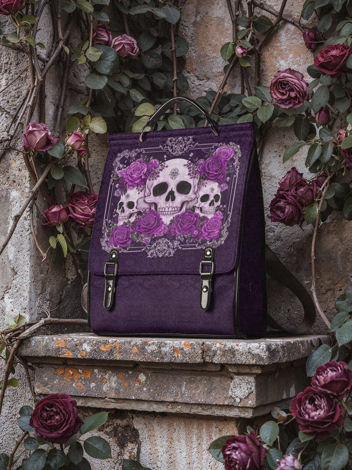 "Bloodrose" Poison Plum Leather Backpack