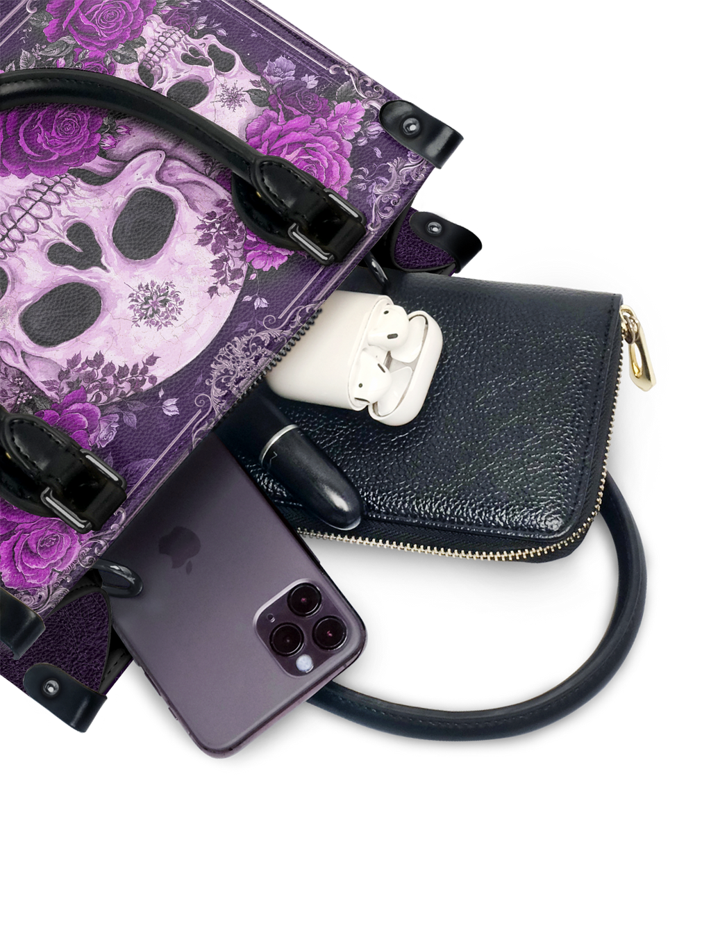 "Bloodrose" Poison Plum - Black Interior - Small Leather Handbag