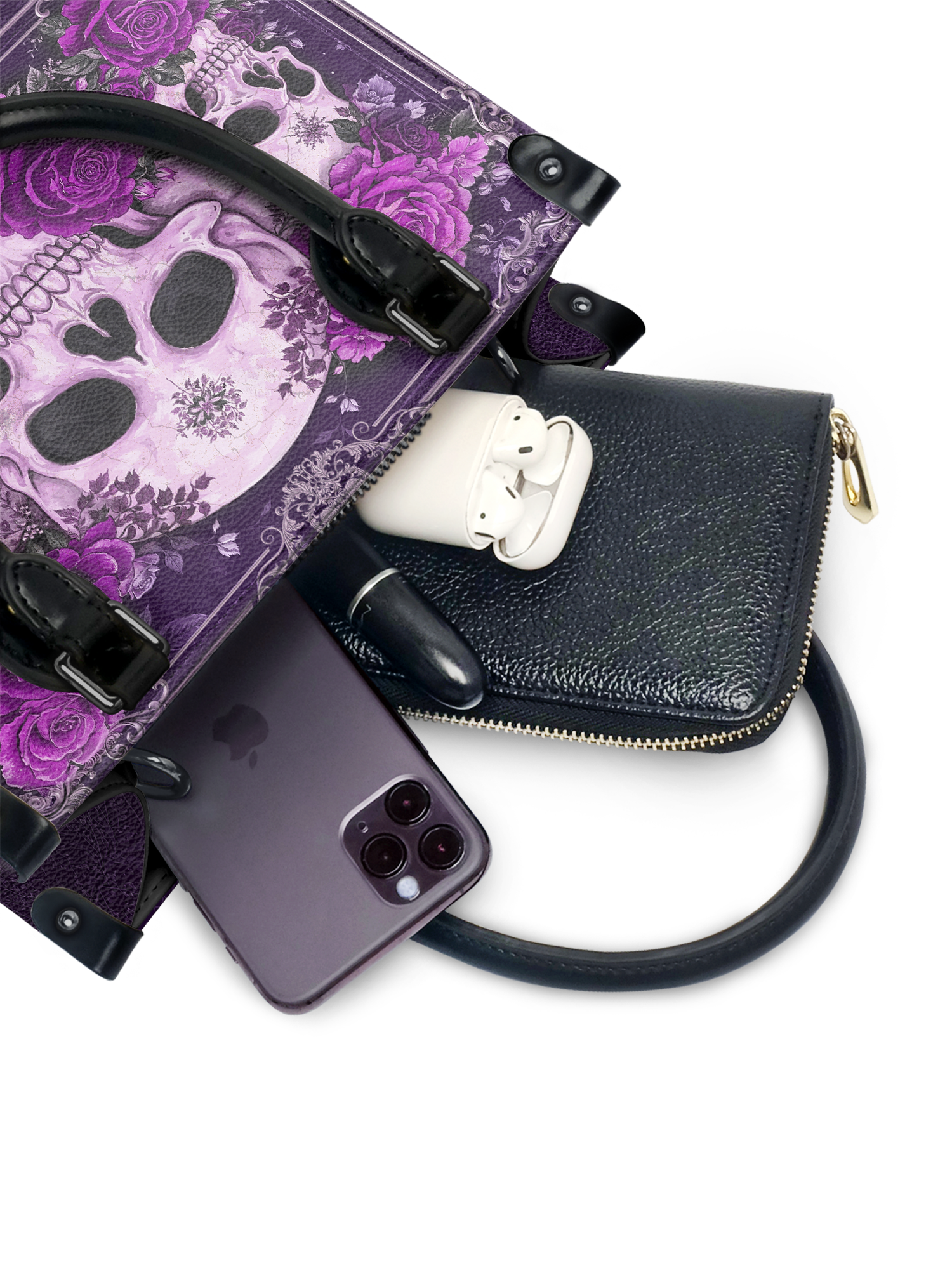 "Bloodrose" Poison Plum - Black Interior - Small Leather Handbag