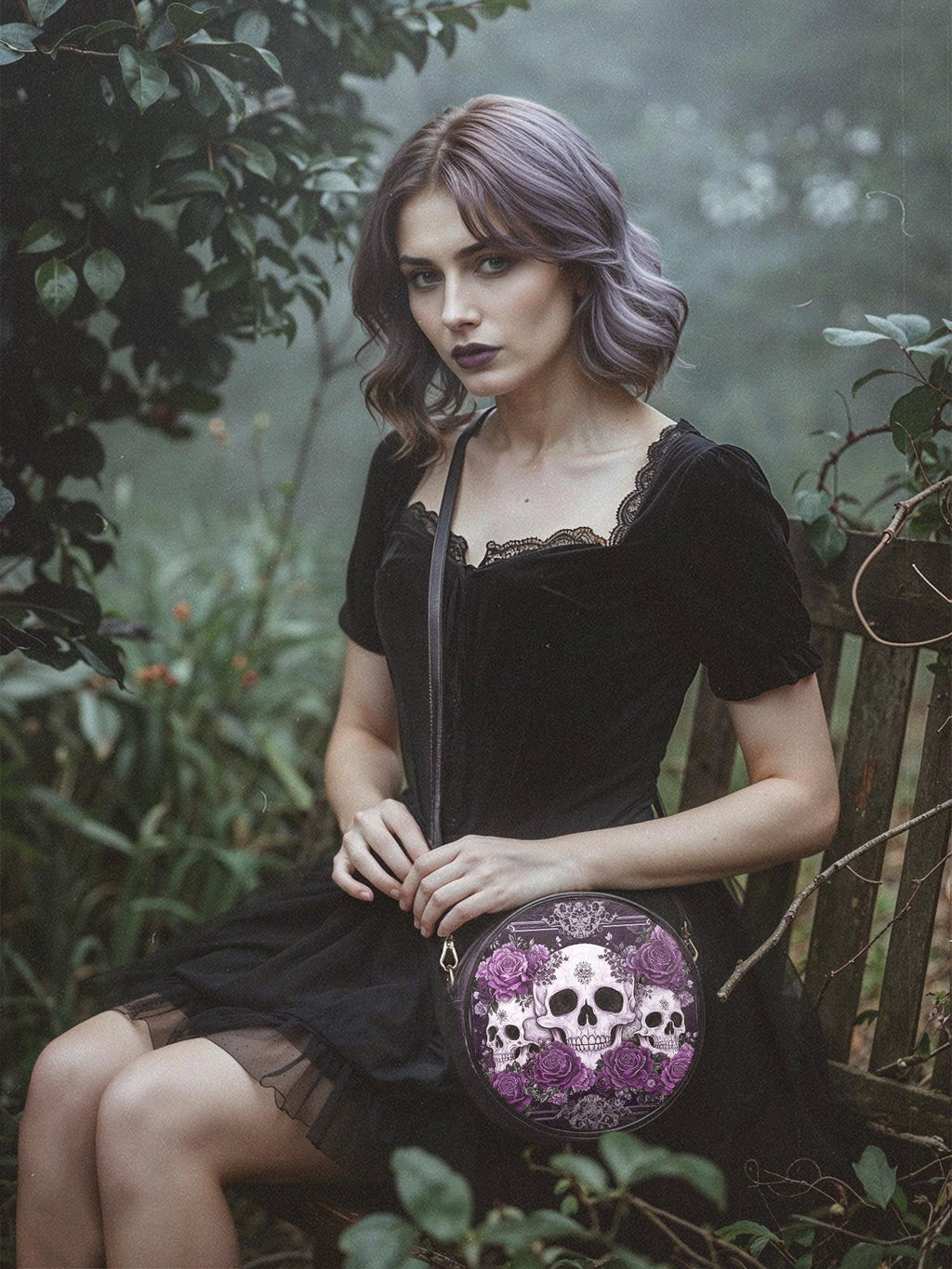 "Bloodrose" Poison Plum Circle Crossbody Bag