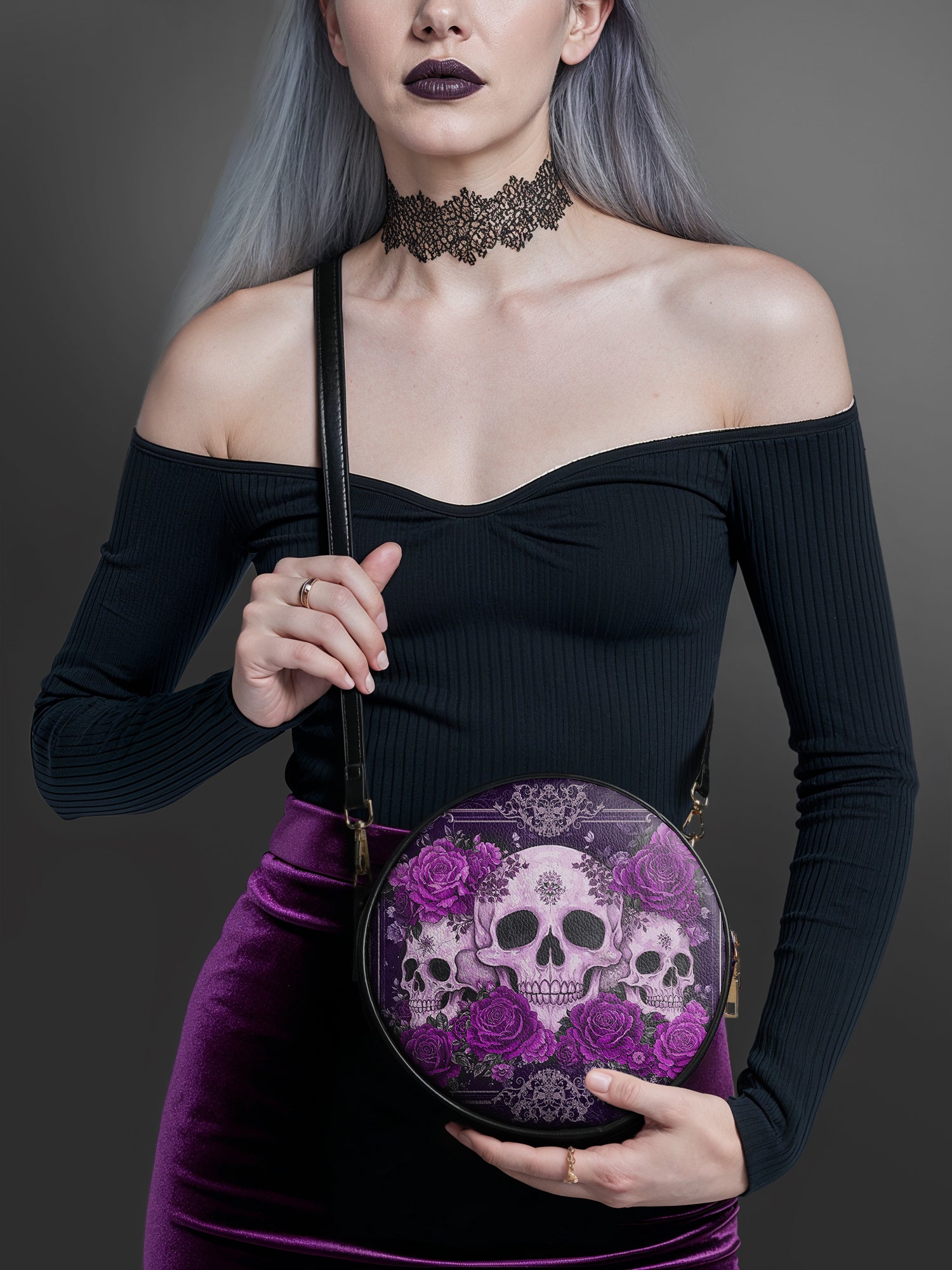 "Bloodrose" Poison Plum Circle Crossbody Bag