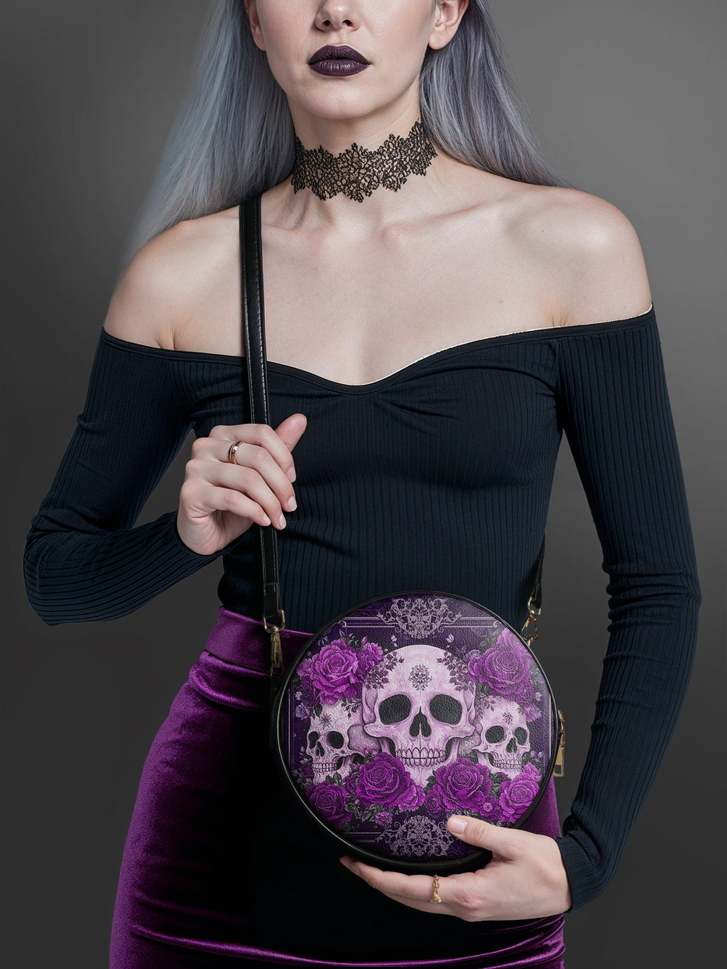 "Bloodrose" Poison Plum Circle Crossbody Bag SPOOKY DEAL