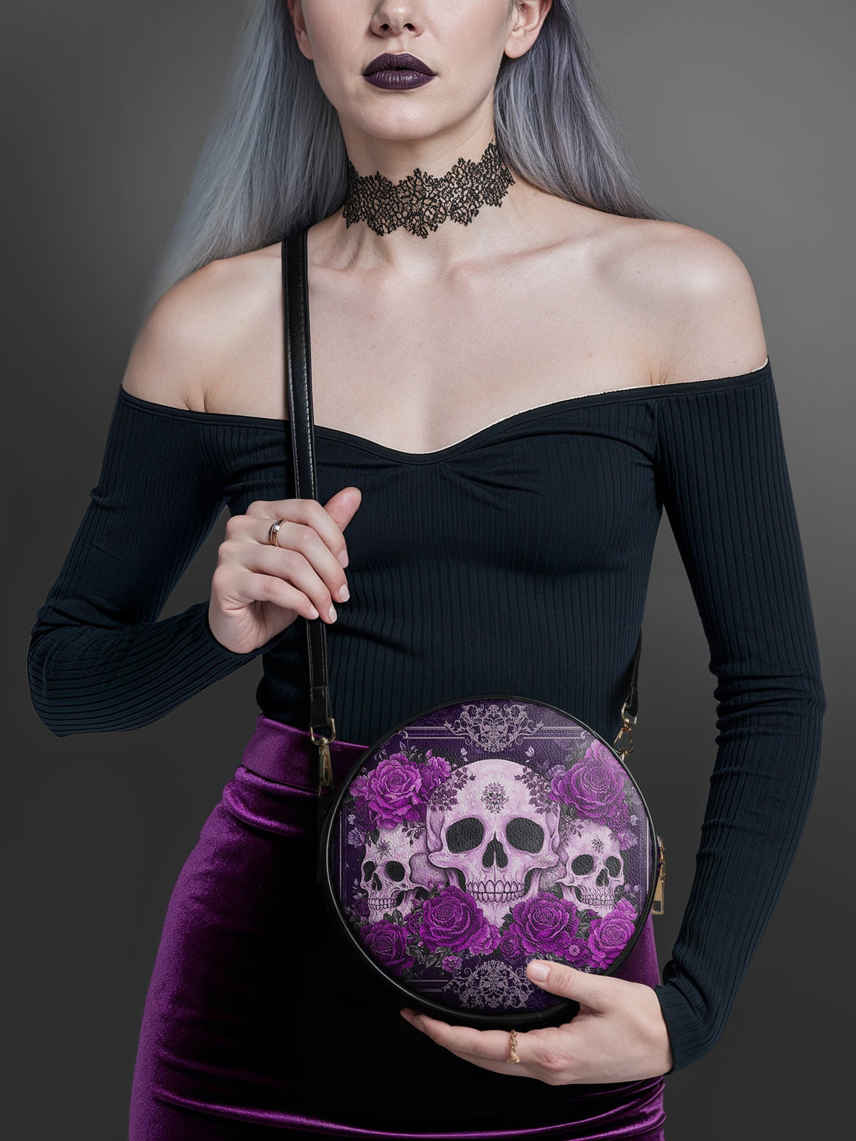 "Bloodrose" Poison Plum Circle Crossbody Bag SPOOKY DEAL