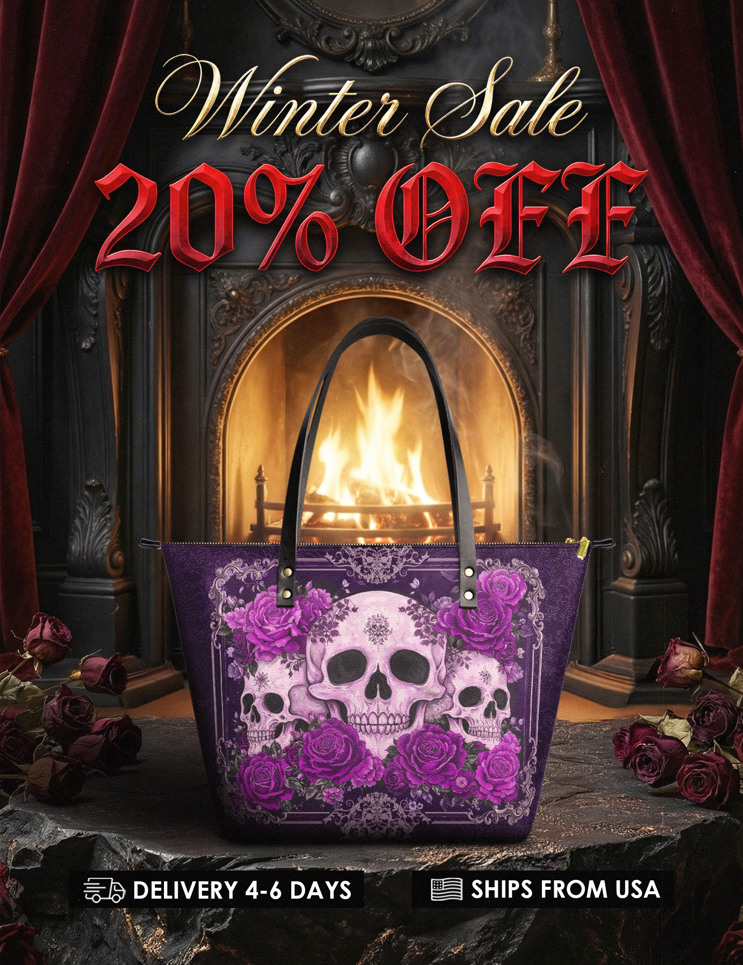 "Bloodrose" Poison Plum Leather Tote Bag Deal