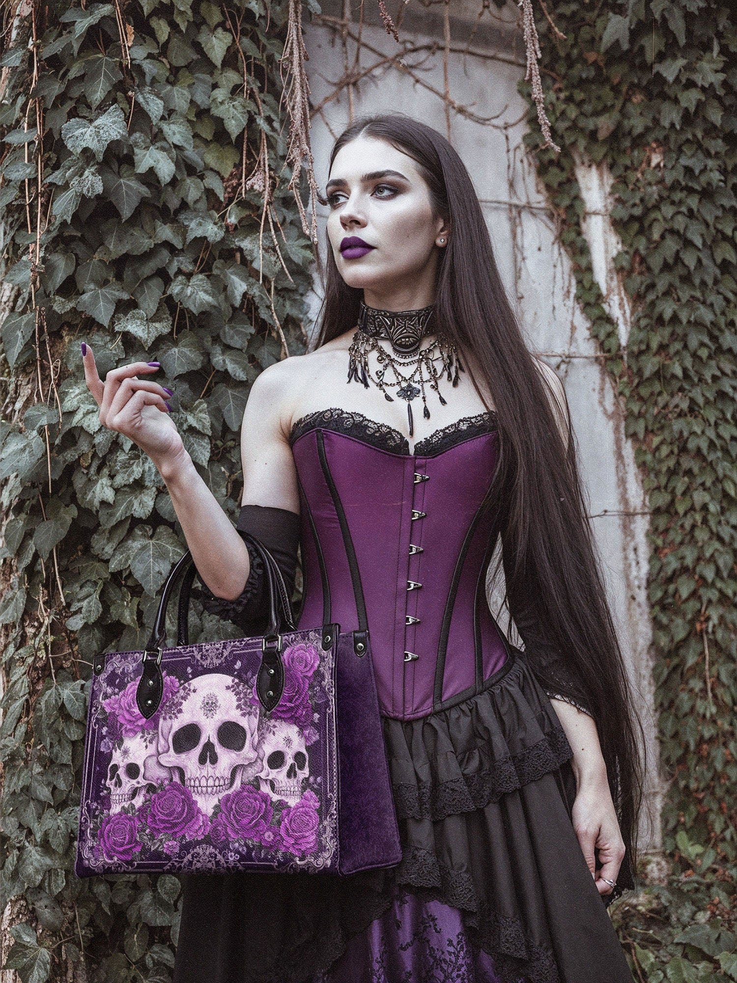 "Bloodrose" Poison Plum - Black Interior - Leather Handbag