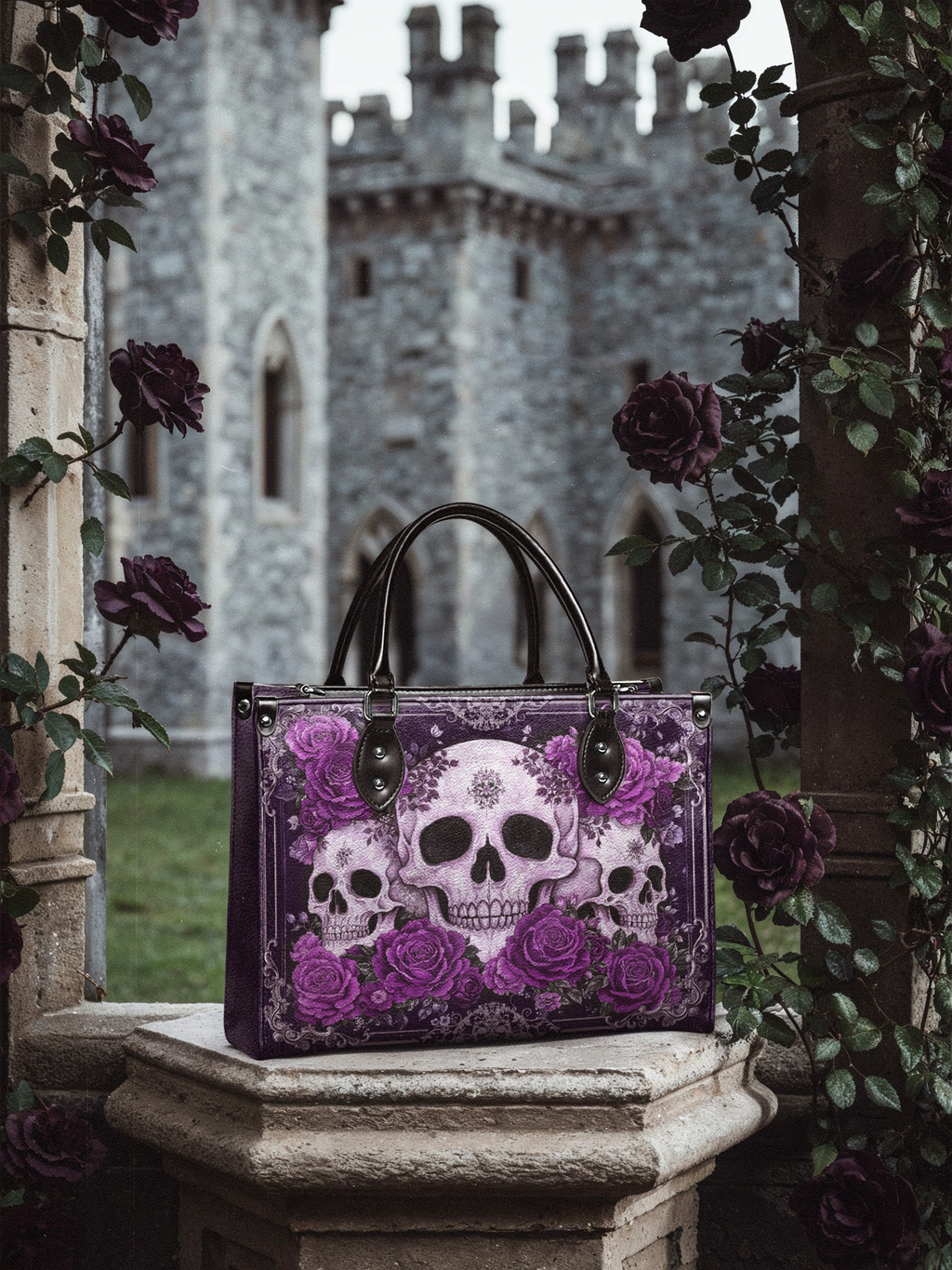 "Bloodrose" Poison Plum - Black Interior - Leather Handbag