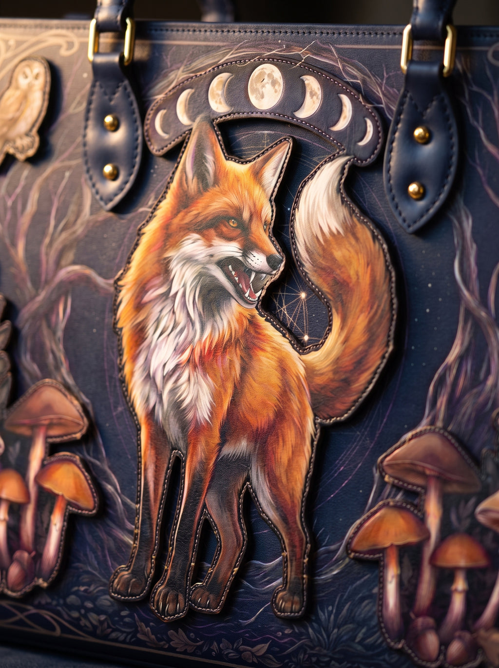 "Foxglove" Applique Leather Handbag