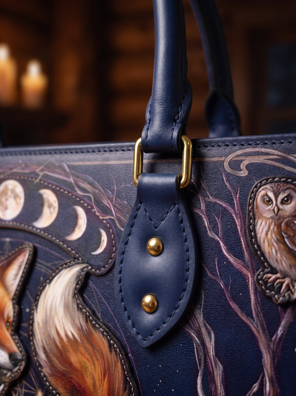 "Foxglove" Applique Leather Handbag