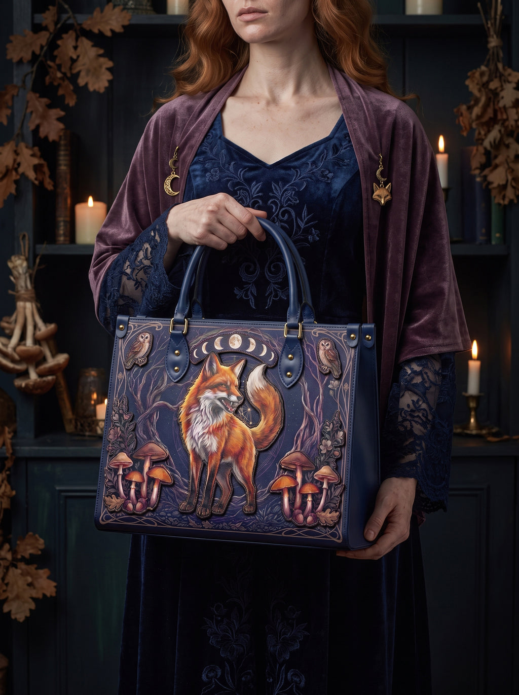 "Foxglove" Applique Leather Handbag