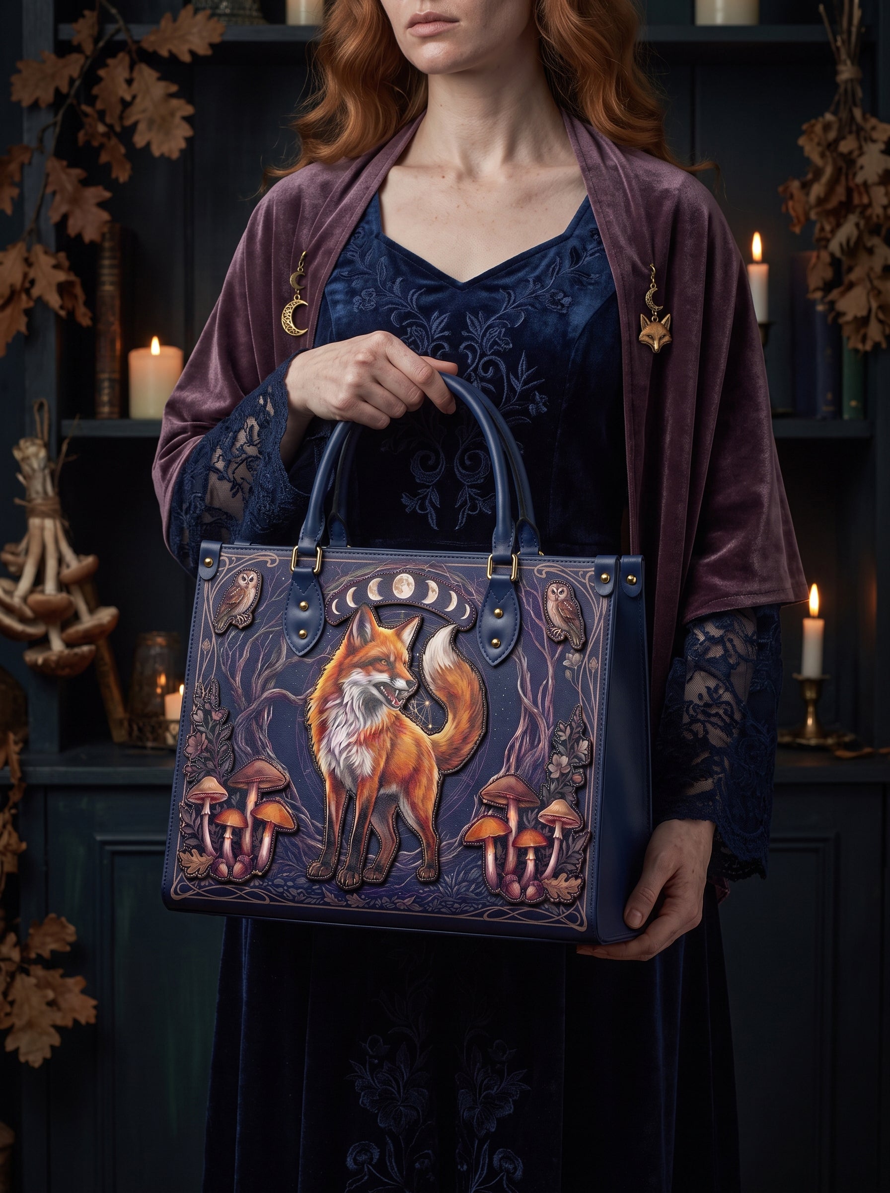 "Foxglove" Applique Leather Handbag