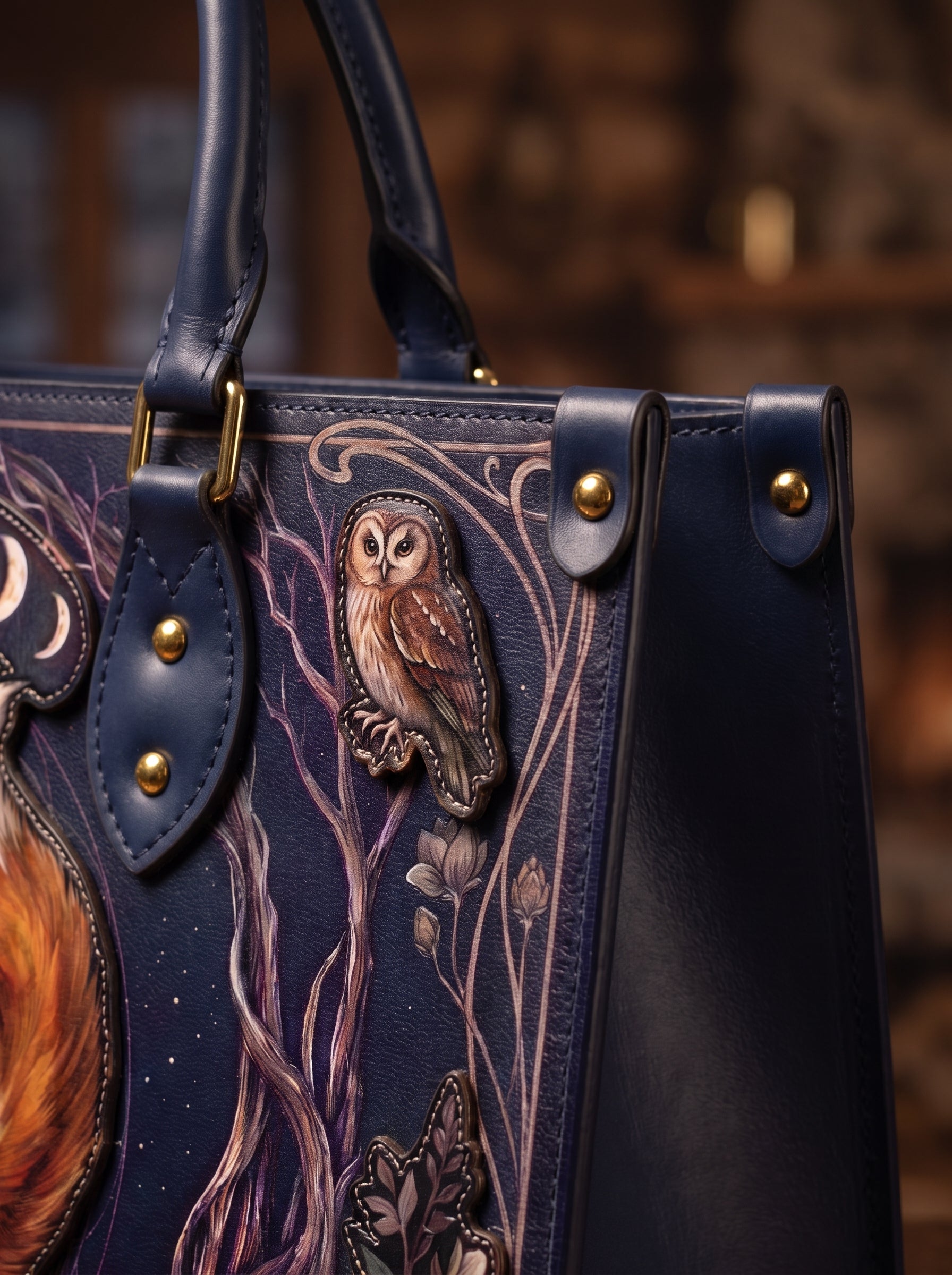 "Foxglove" Applique Leather Handbag