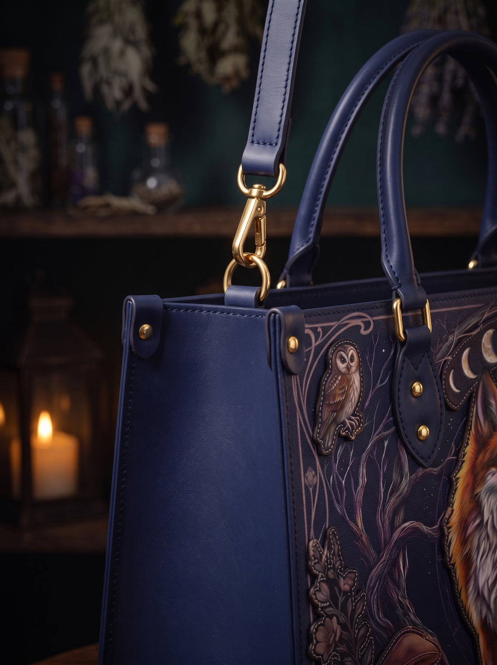 "Foxglove" Applique Leather Handbag