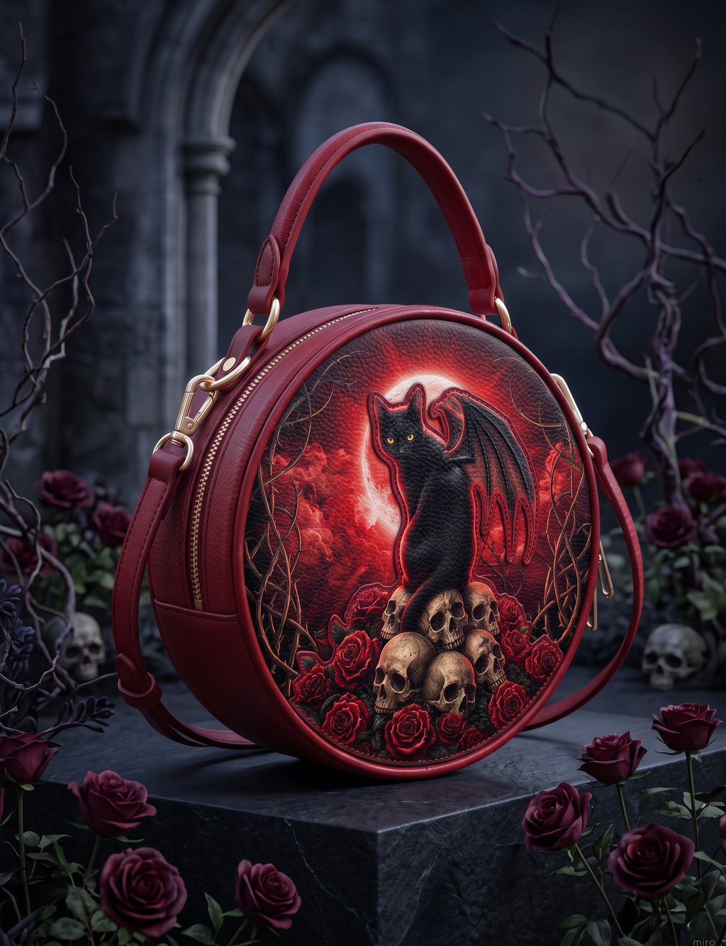 “Grimalkin” Applique Circle Crossbody Bag