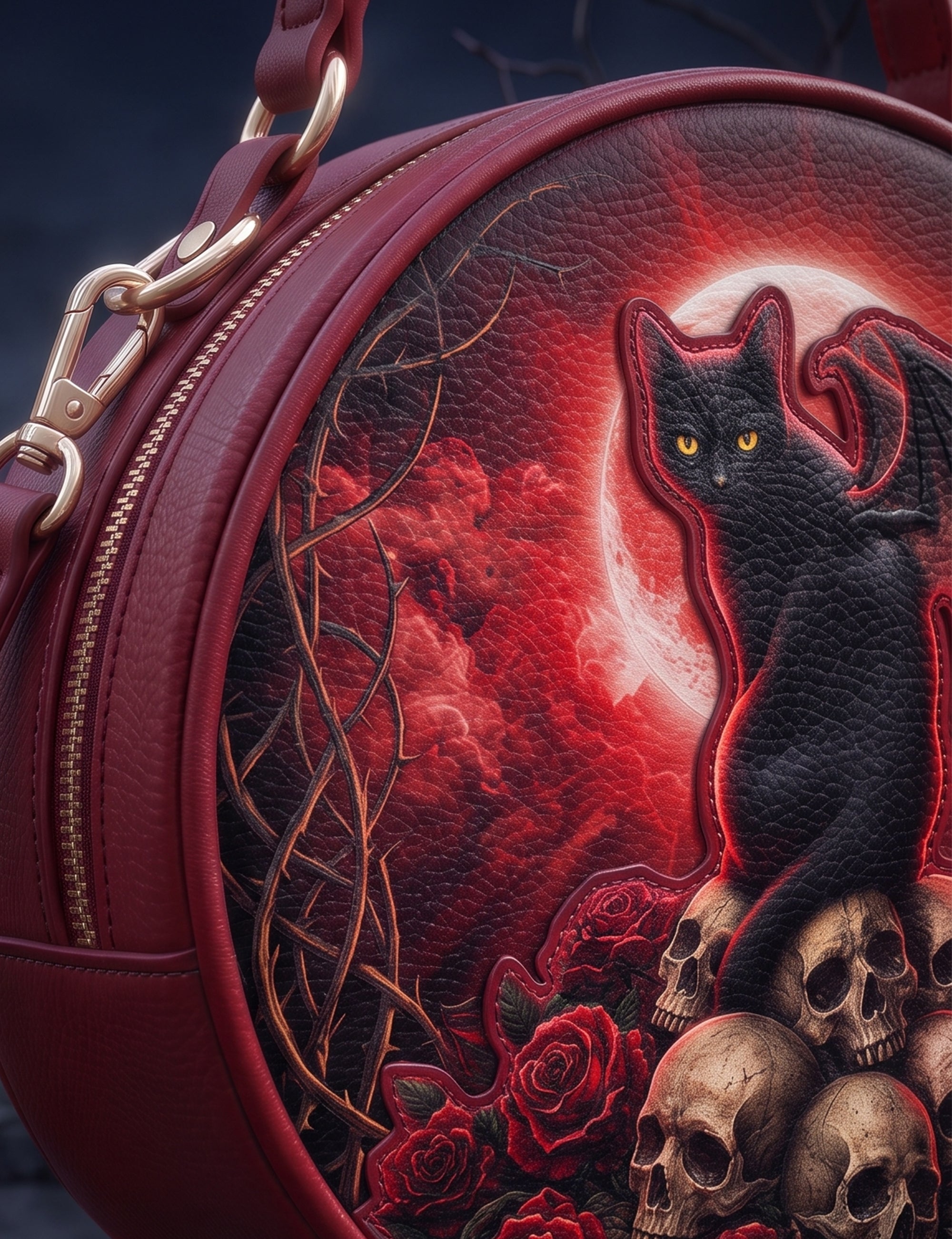 “Grimalkin” Applique Circle Crossbody Bag