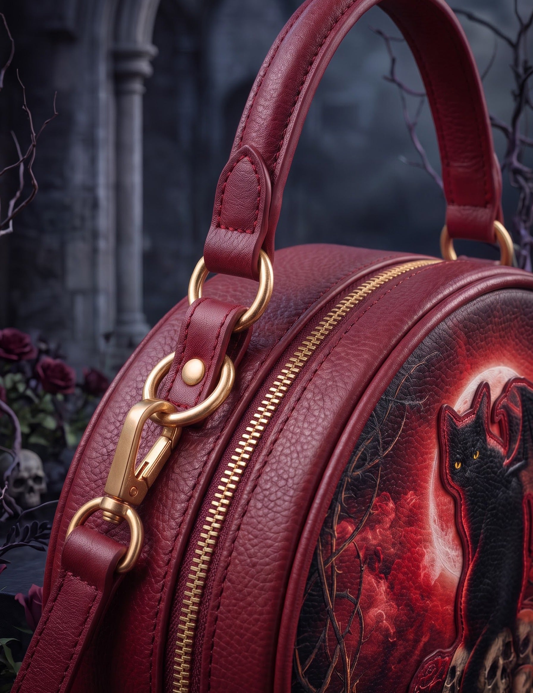“Grimalkin” Applique Circle Crossbody Bag