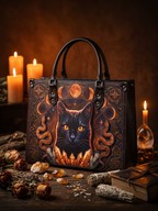 "Hexacat" Applique Leather Handbag
