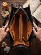 "Hexacat" Applique Leather Handbag