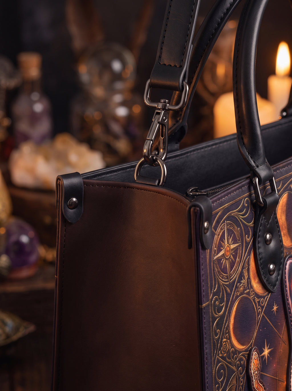 "Hexacat" Applique Leather Handbag