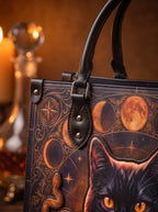 "Hexacat" Applique Leather Handbag