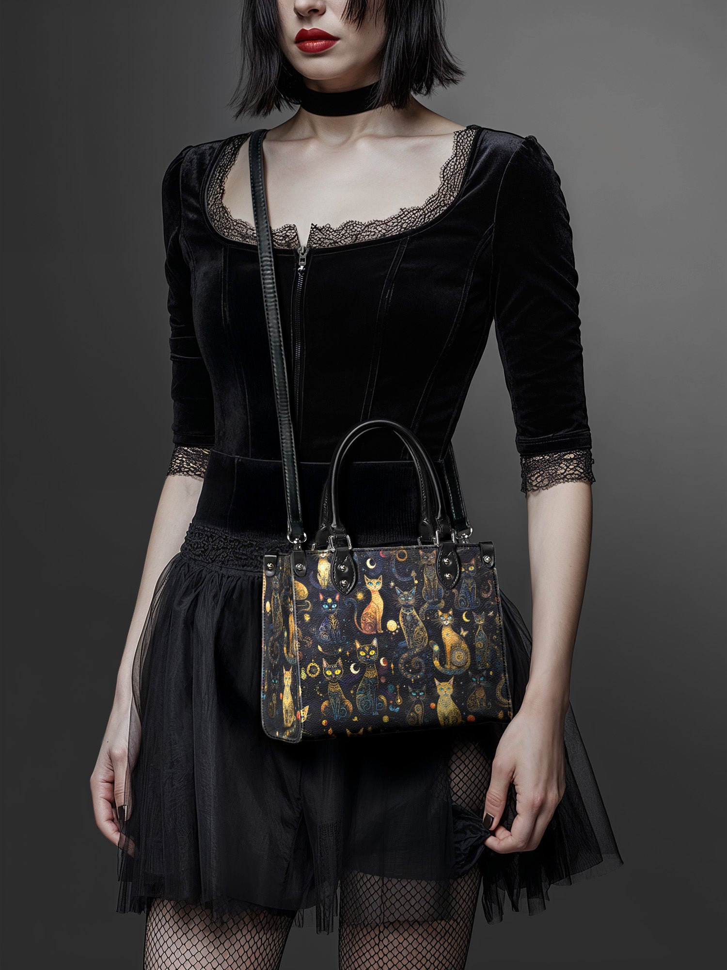 "Lunacat" - Black Interior - Small Leather Handbag