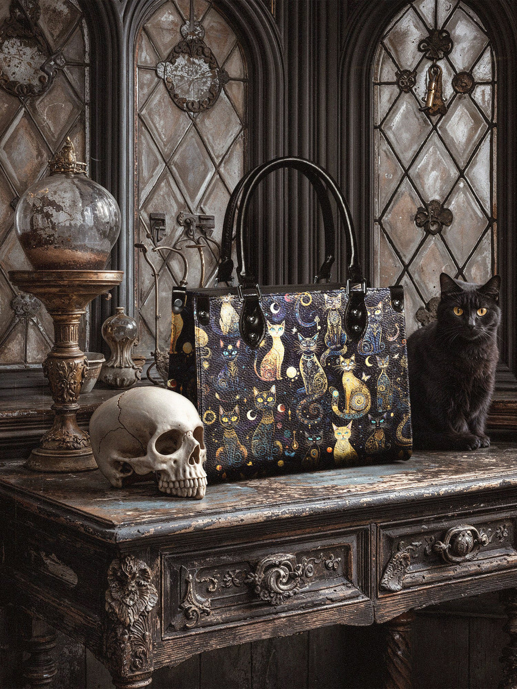 "Lunacat" - Black Interior - Small Leather Handbag