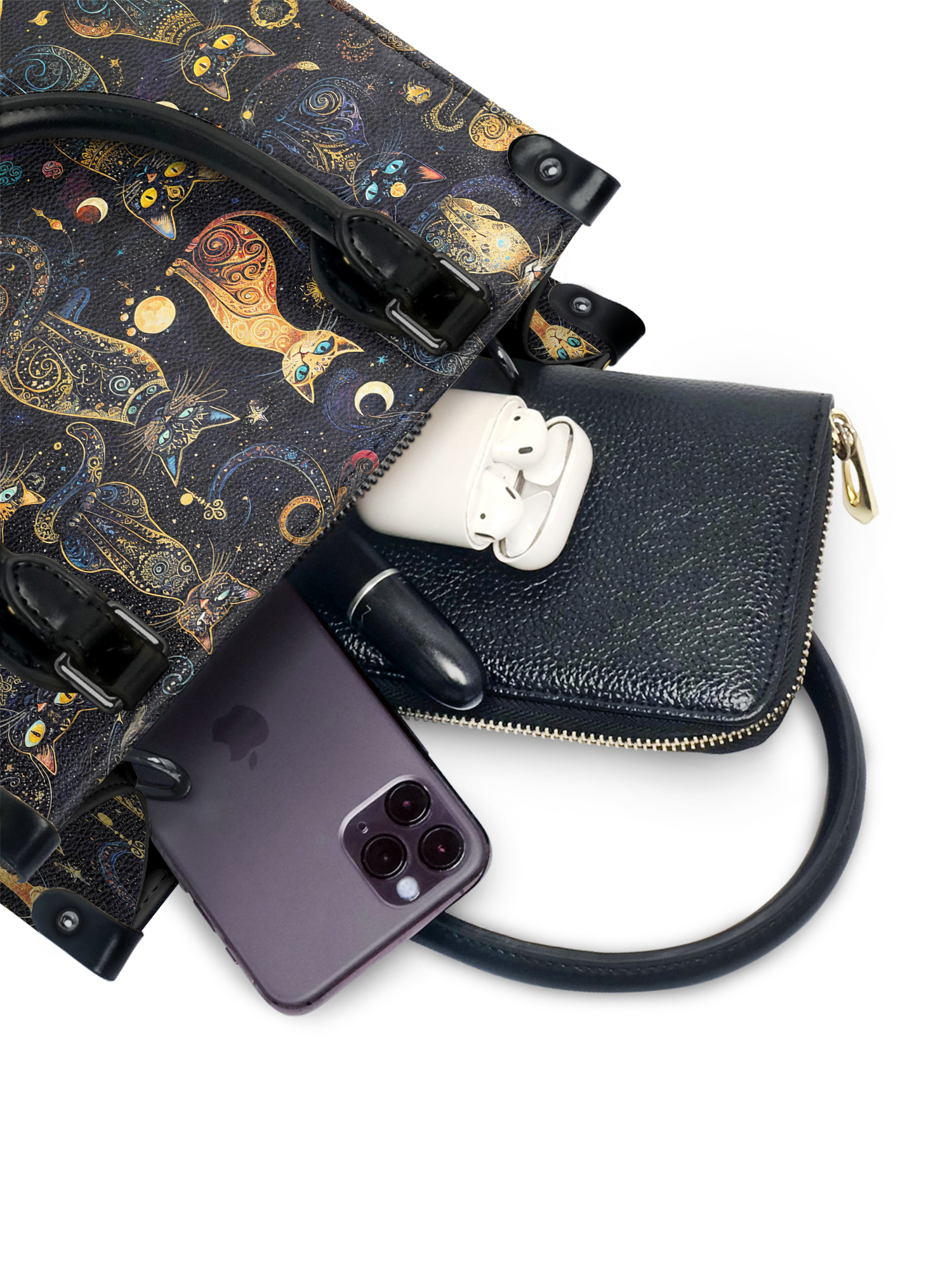 "Lunacat" - Black Interior - Small Leather Handbag