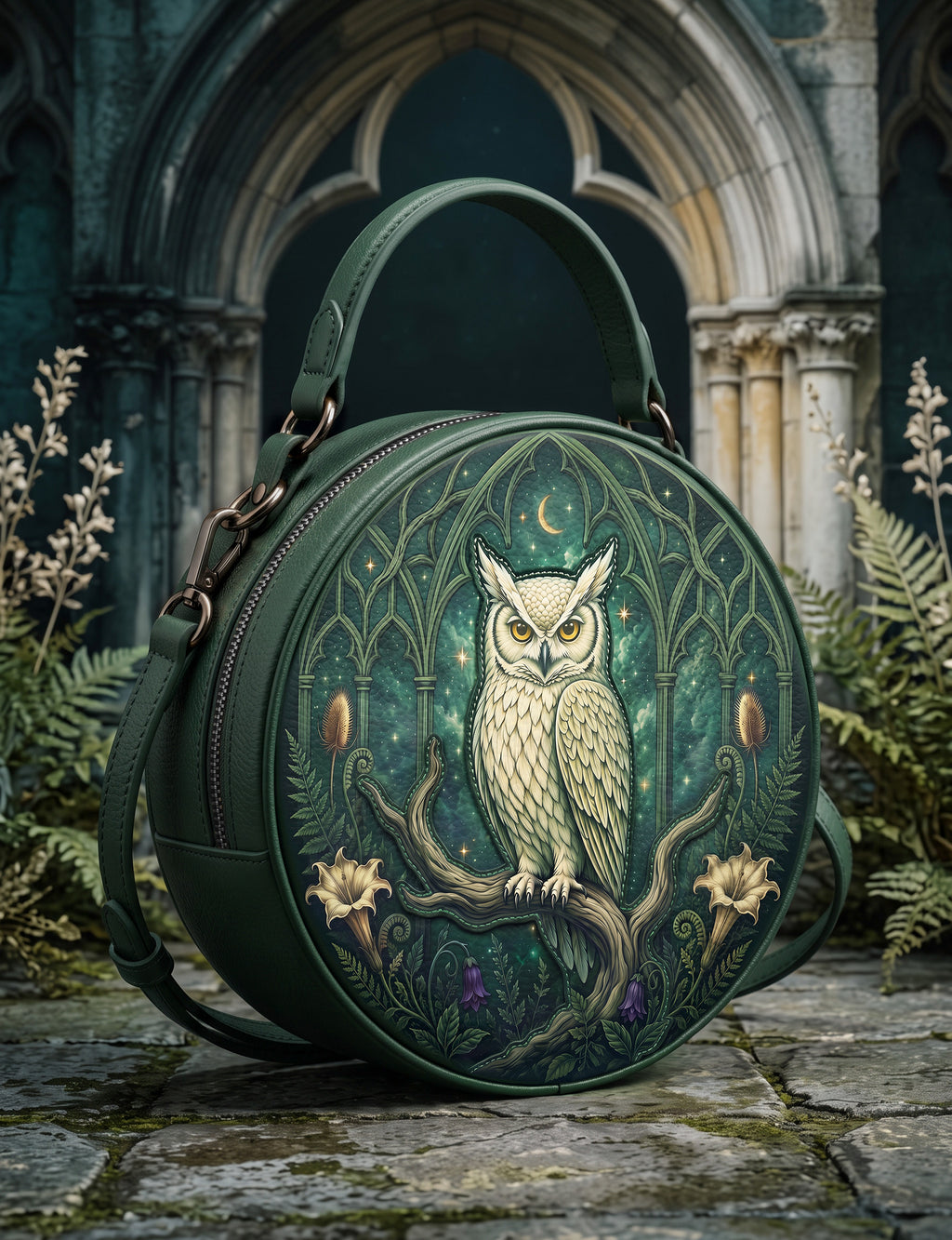 “Minervia” Applique Circle Crossbody Bag