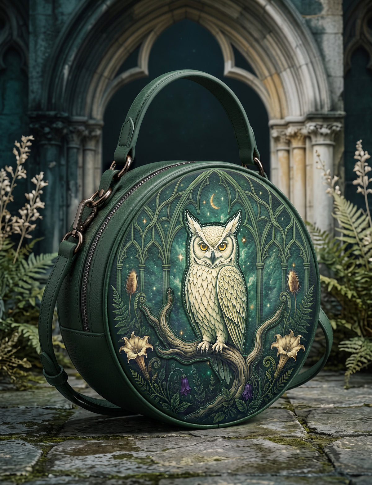 “Minervia” Applique Circle Crossbody Bag