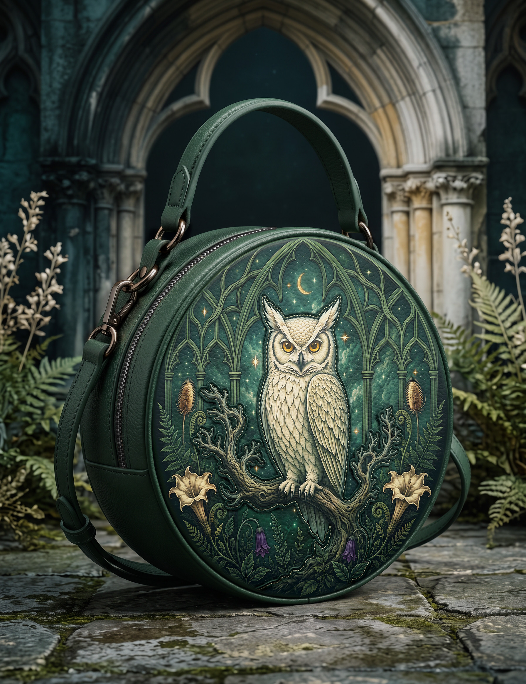 “Minervia” Applique Circle Crossbody Bag