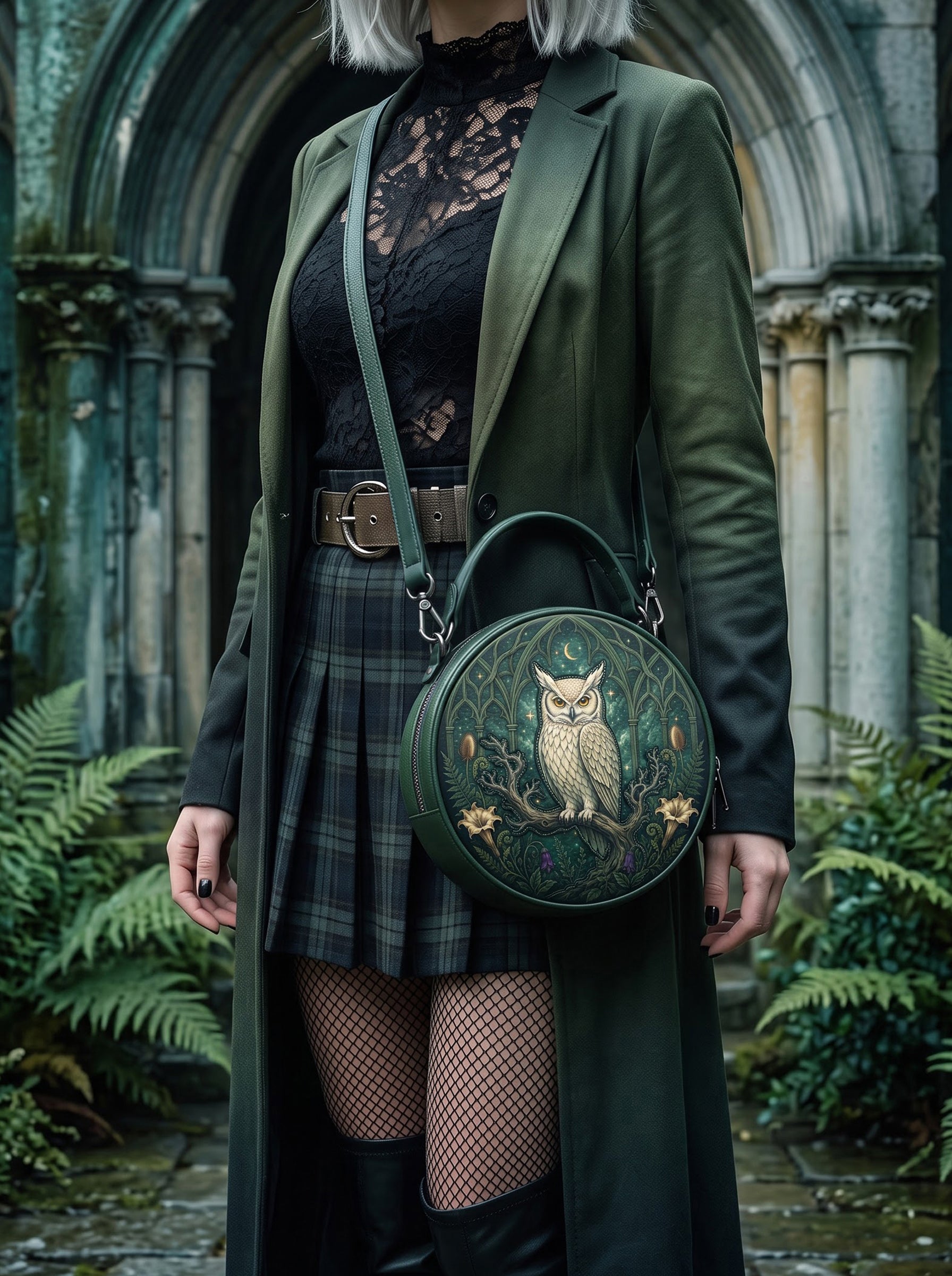 “Minervia” Applique Circle Crossbody Bag