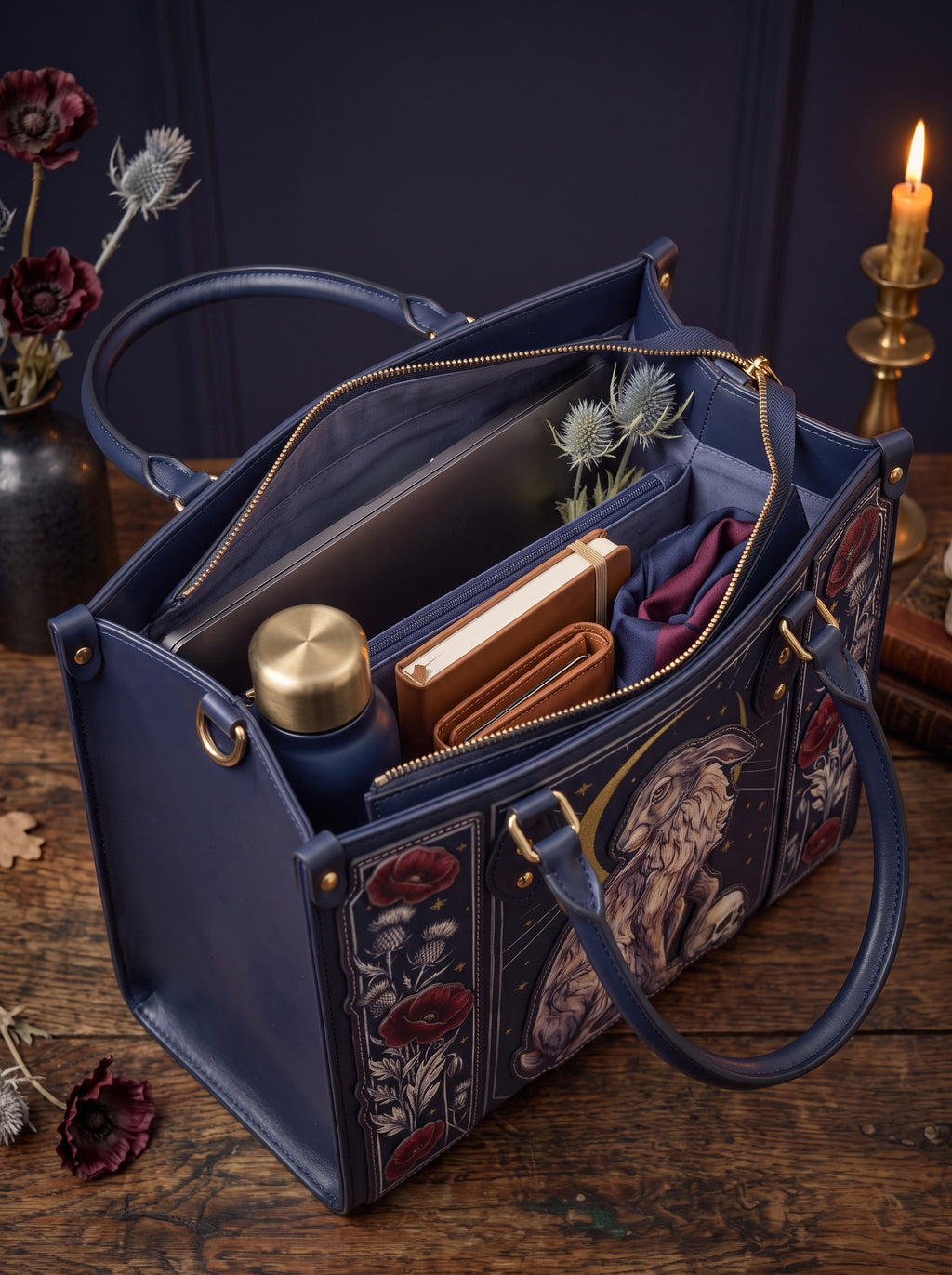 "Moonhare" Applique Leather Handbag