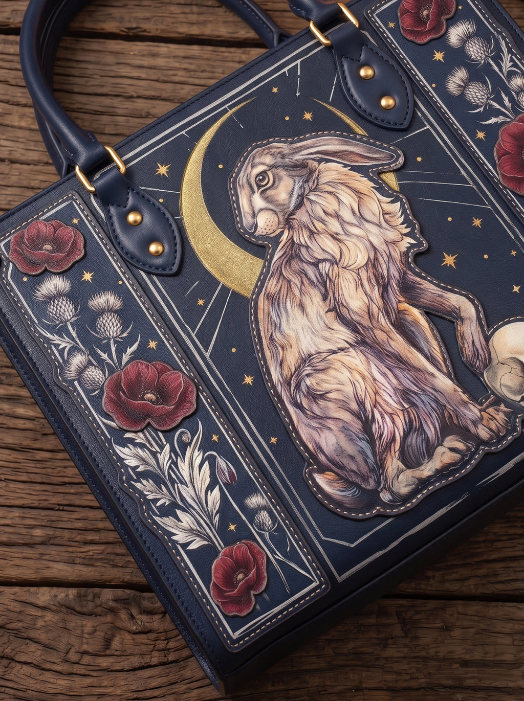 "Moonhare" Applique Leather Handbag