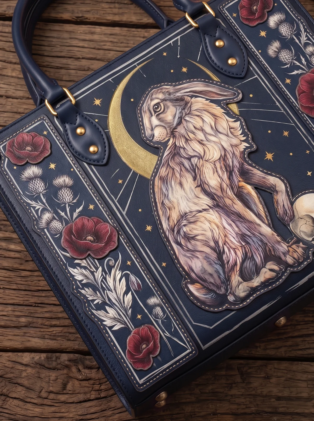"Moonhare" Applique Leather Handbag