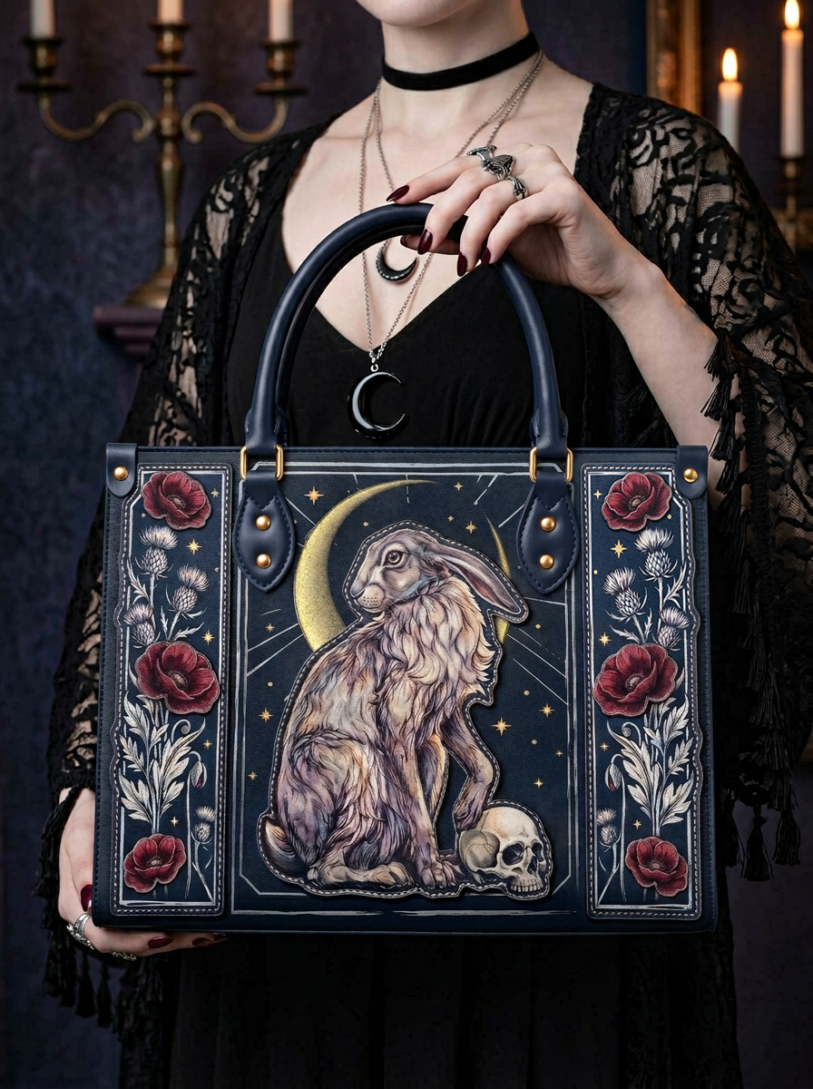 "Moonhare" Applique Leather Handbag