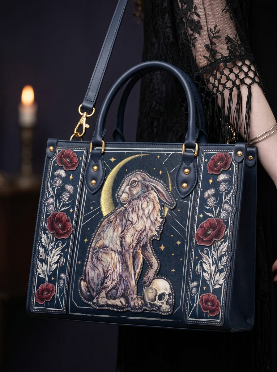 "Moonhare" Applique Leather Handbag