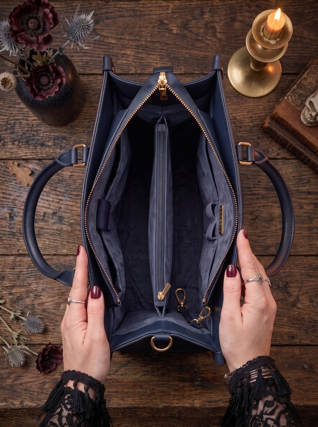 "Moonhare" Applique Leather Handbag