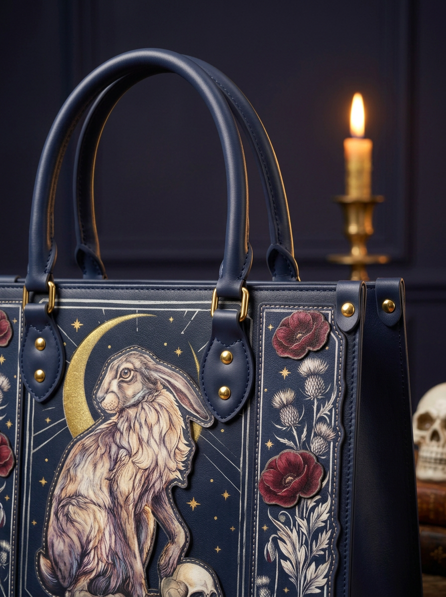"Moonhare" Applique Leather Handbag