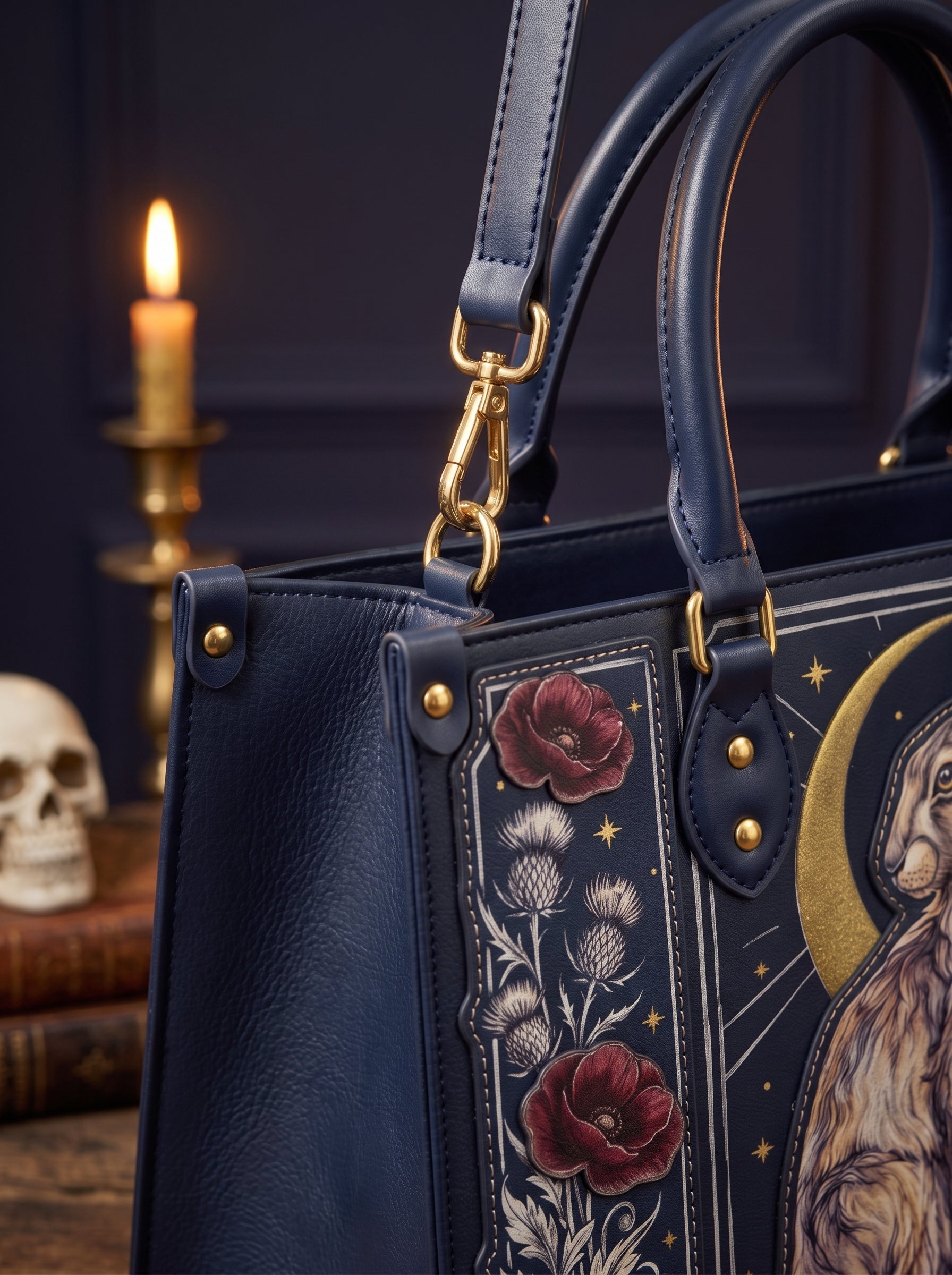 "Moonhare" Applique Leather Handbag