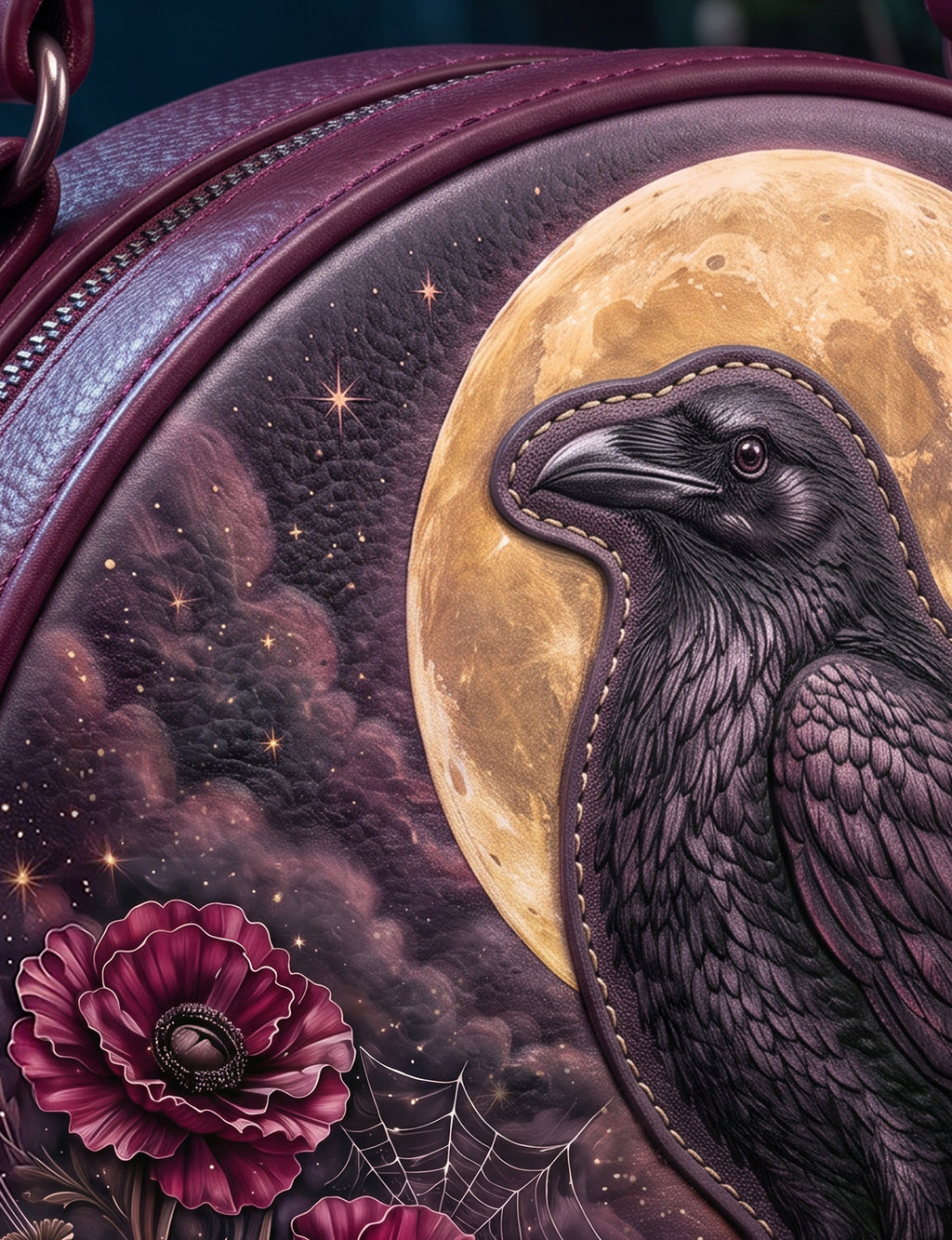 “Nevermora” Applique Circle Crossbody Bag