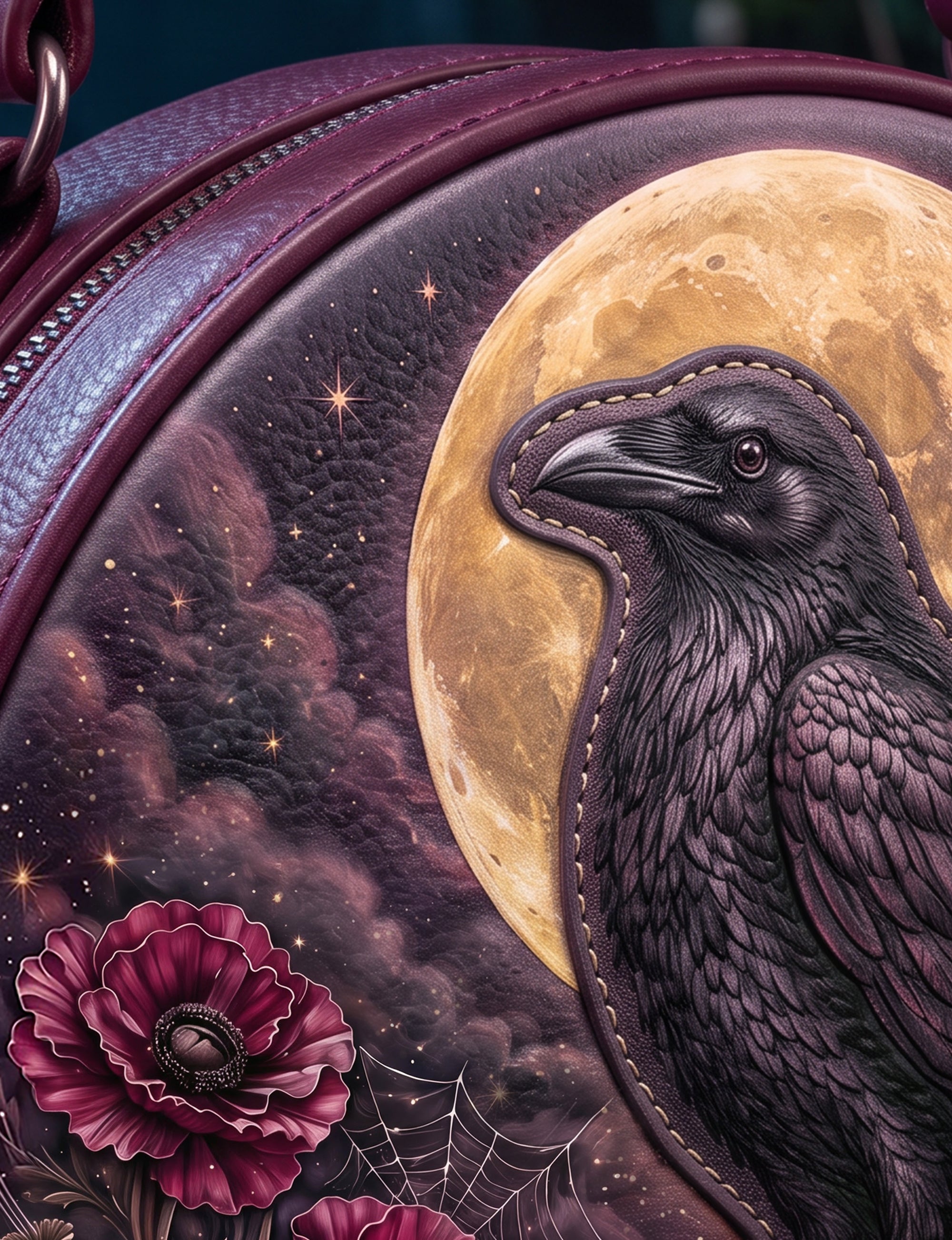 “Nevermora” Applique Circle Crossbody Bag