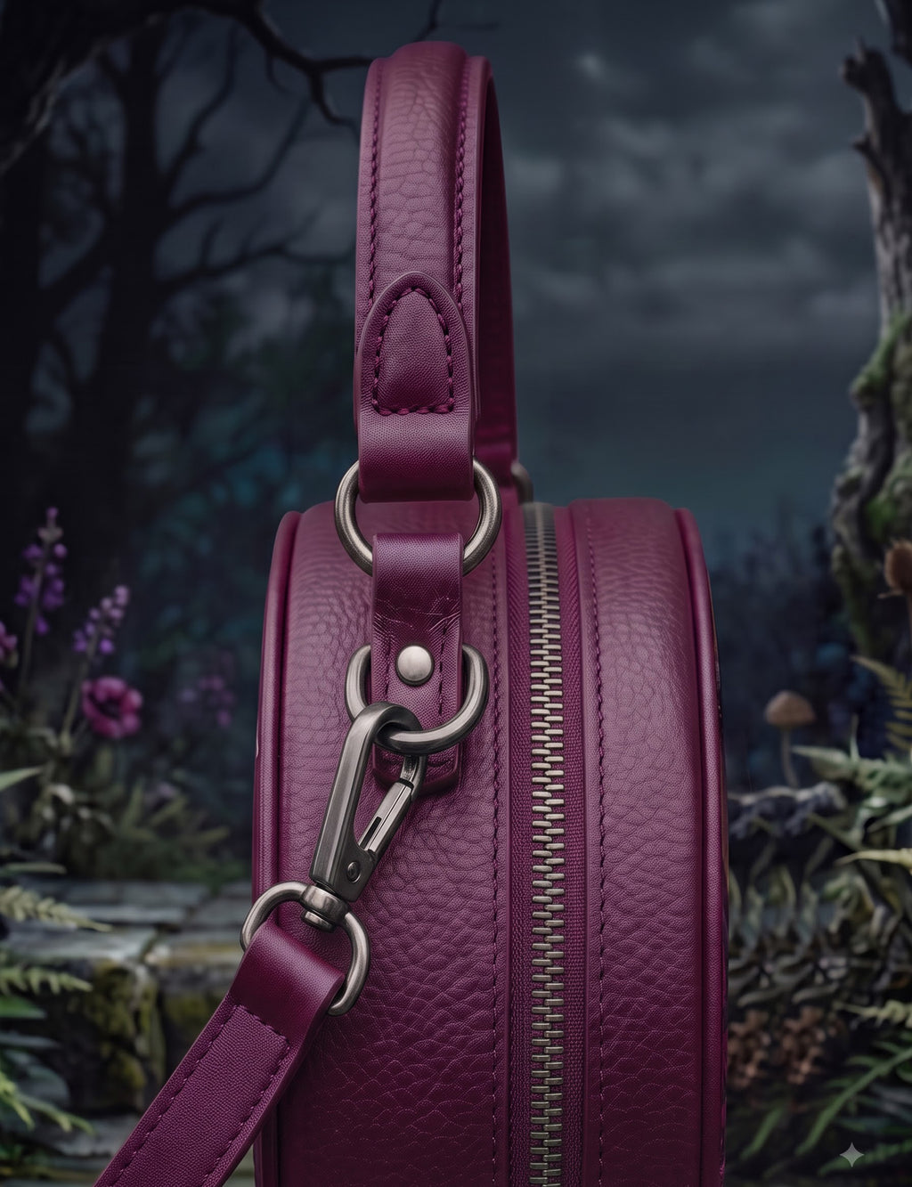 “Nevermora” Applique Circle Crossbody Bag