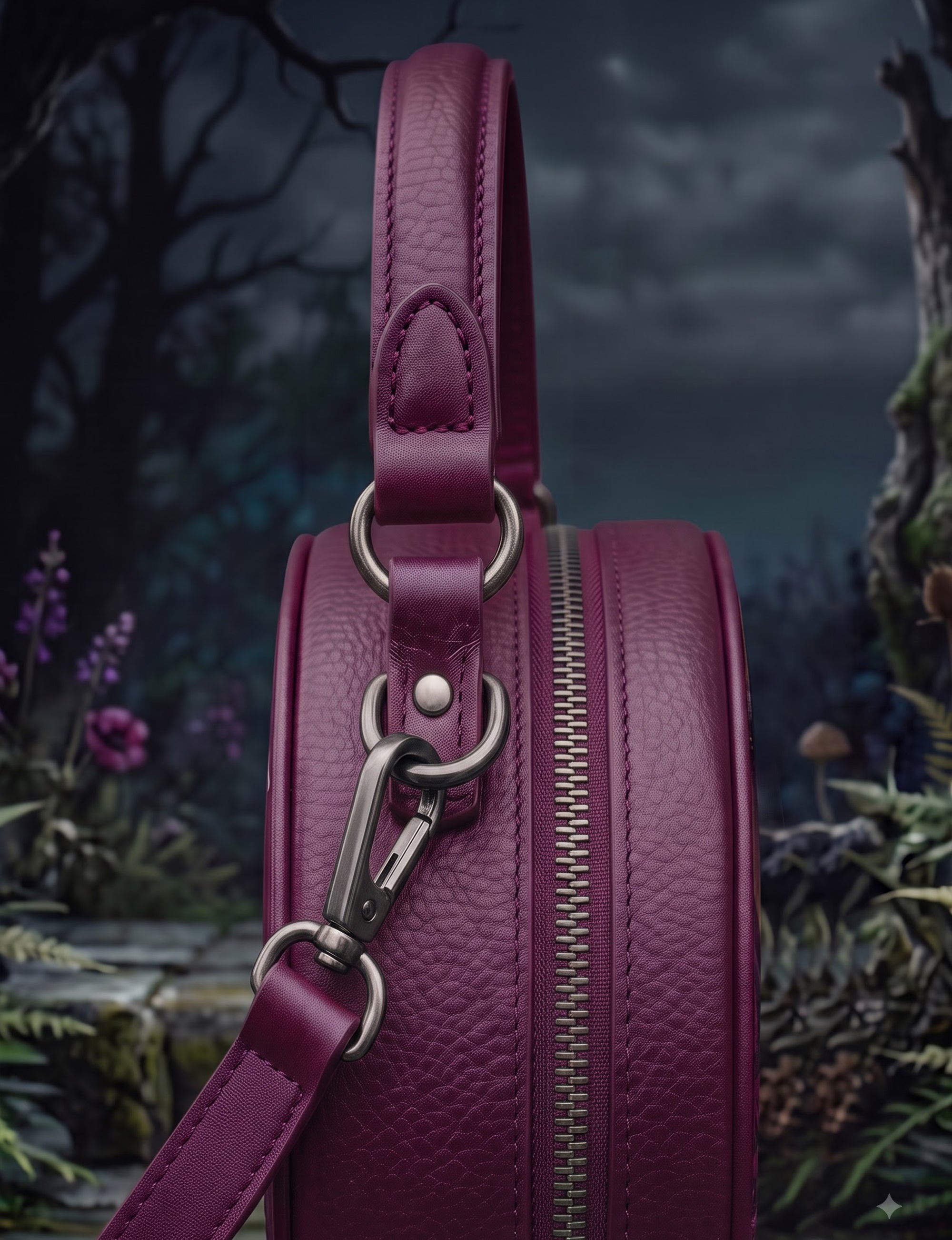 “Nevermora” Applique Circle Crossbody Bag
