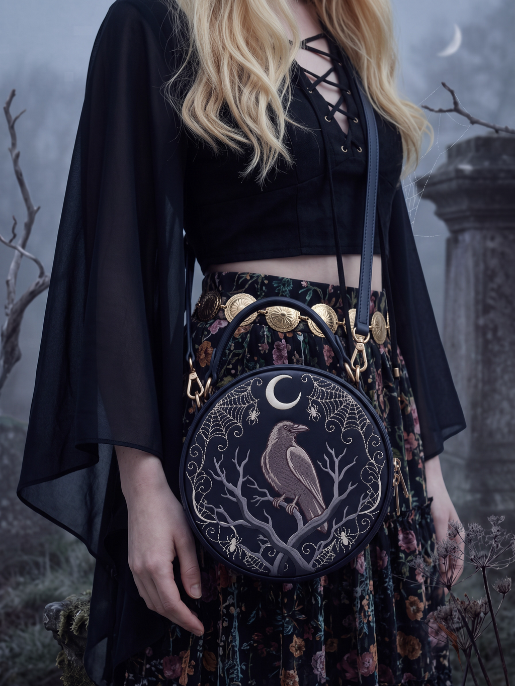 "Nightraven" Crewel Circle Bag