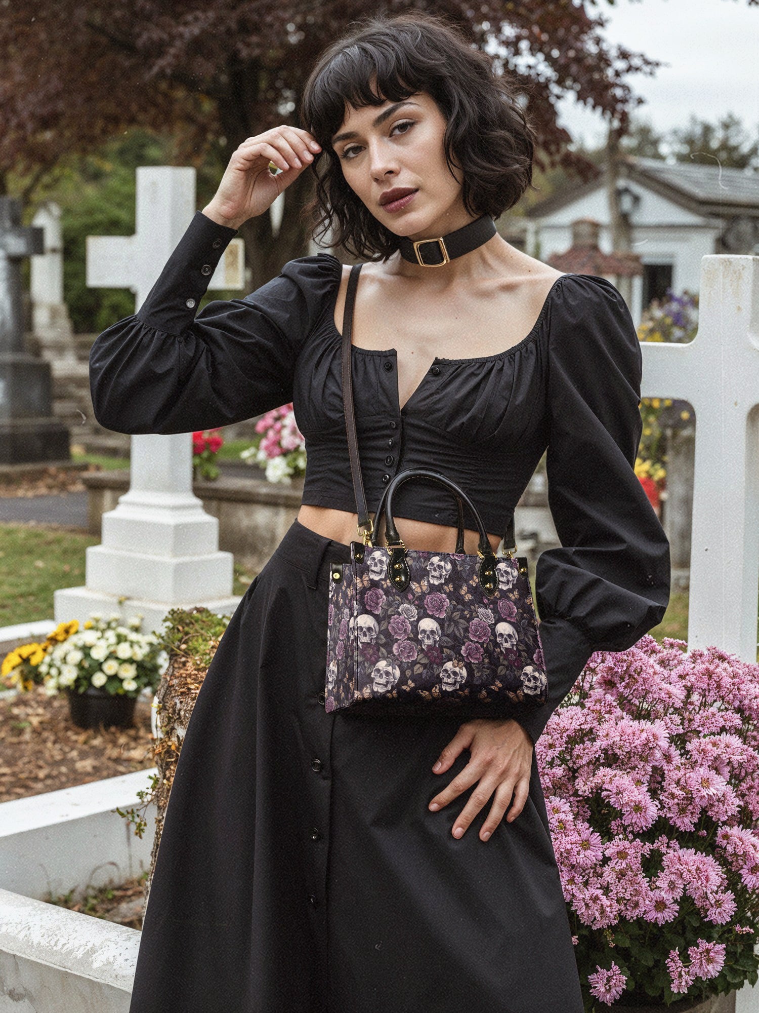 "Noctaflora" - Yellow Interior - Small Leather Handbag