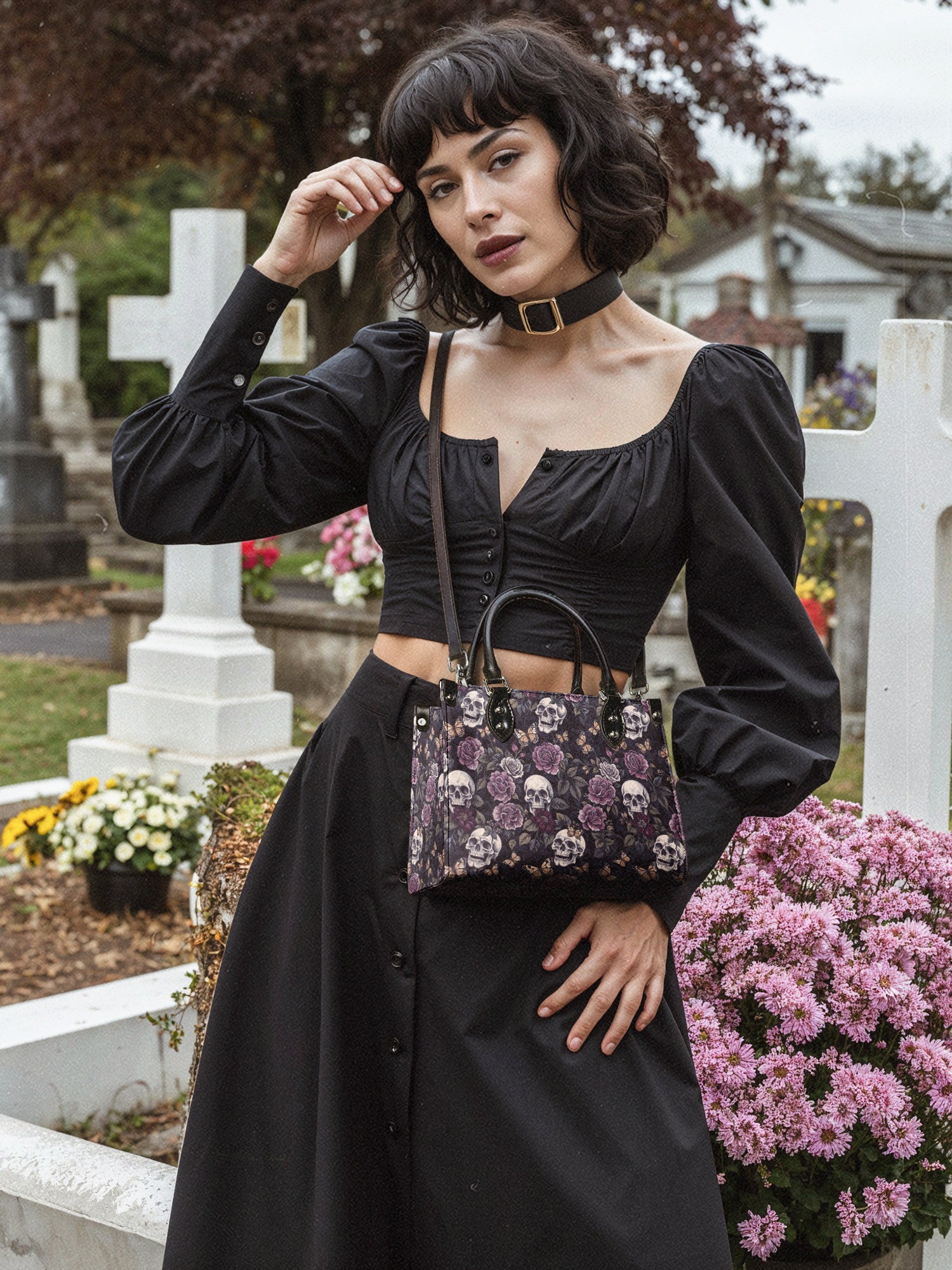 "Noctaflora" - Black Interior - Small Leather Handbag